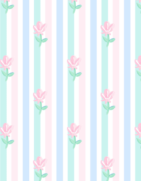 Lottie Banded Short Set- Floral Pastel Stripe