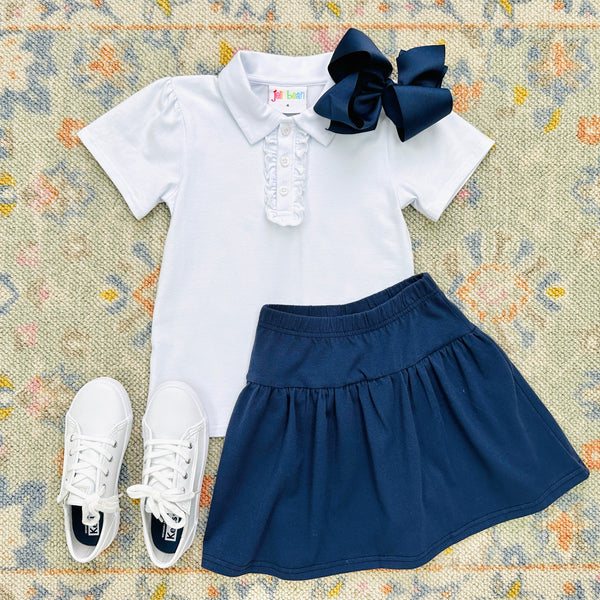 Ruffle Polo Top- White