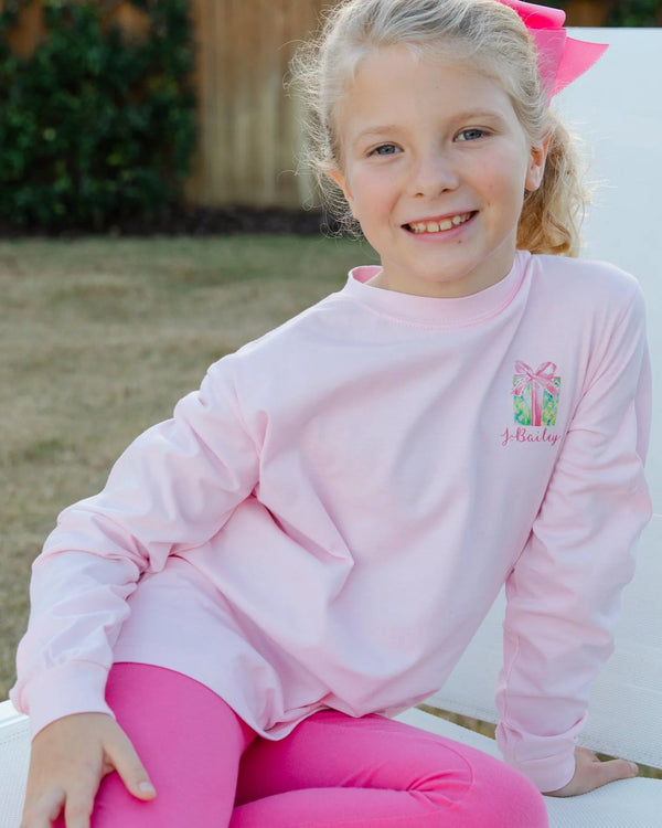 L/S Logo Tee- Santa Tree on Pink