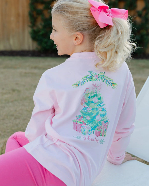 L/S Logo Tee- Santa Tree on Pink