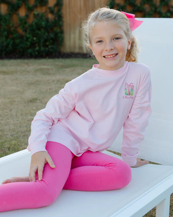 L/S Logo Tee- Santa Tree on Pink