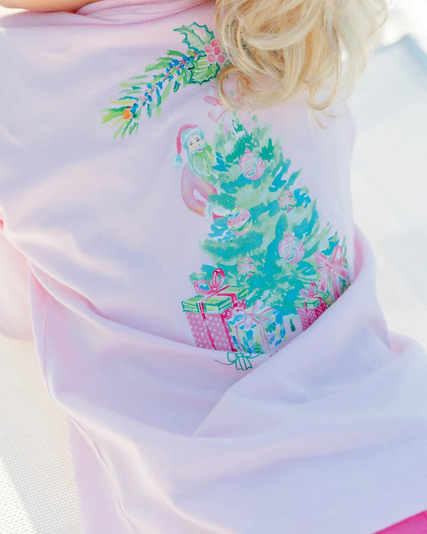 L/S Logo Tee- Santa Tree on Pink