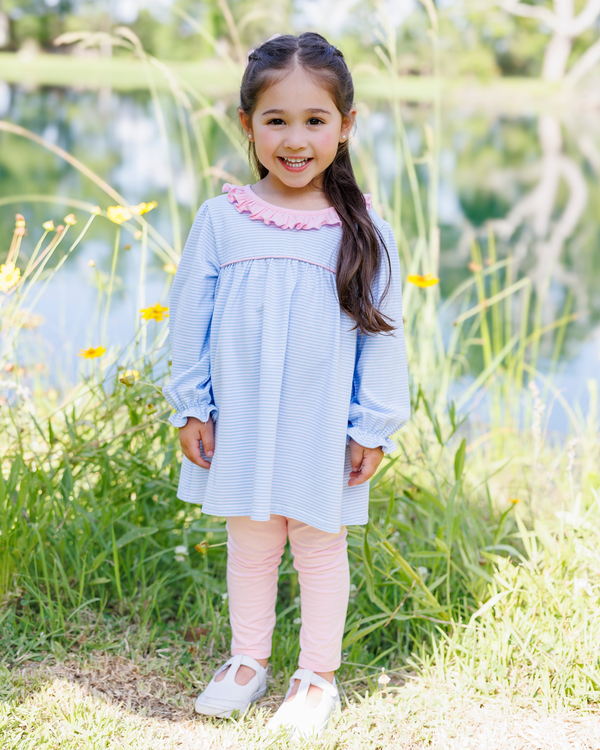 Audrey Pant Set - Light Blue Stripe/Pink