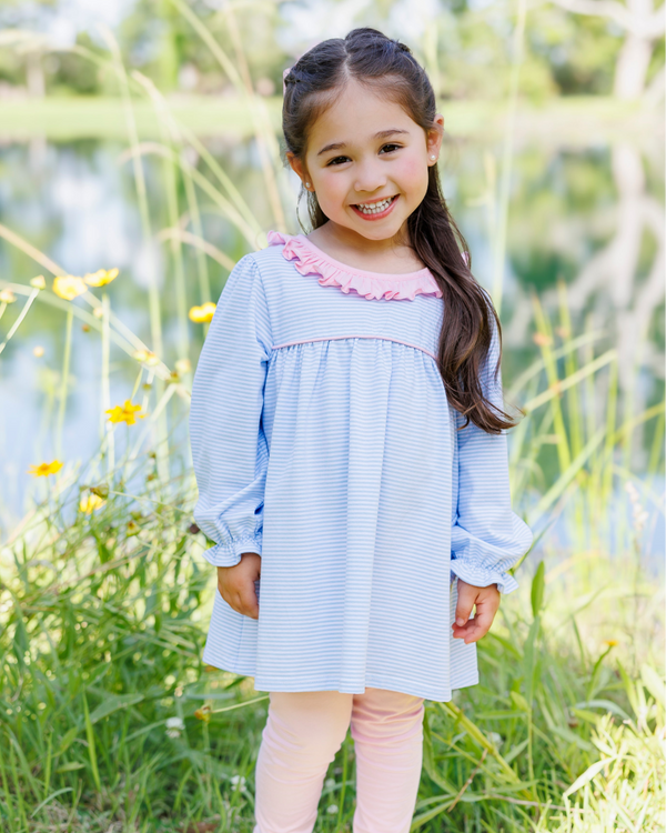 Audrey Pant Set - Light Blue Stripe/Pink