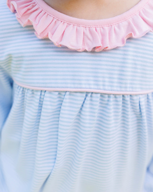 Audrey Pant Set - Light Blue Stripe/Pink
