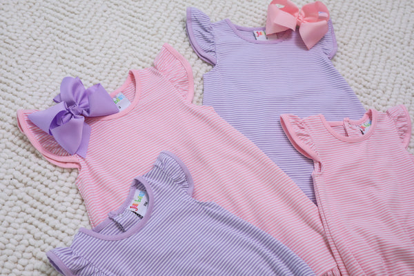 Flutter Sleeve Dress- Lavender Stripe