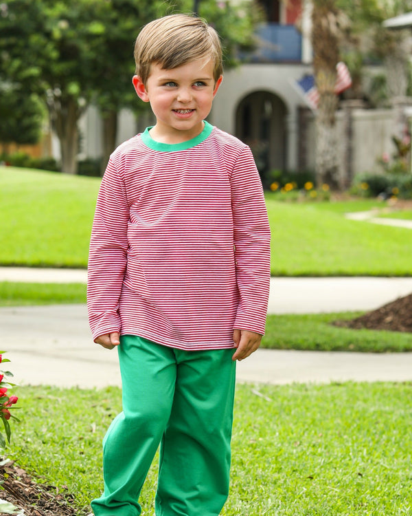Thomas Pants Set- Red Stripe & Green