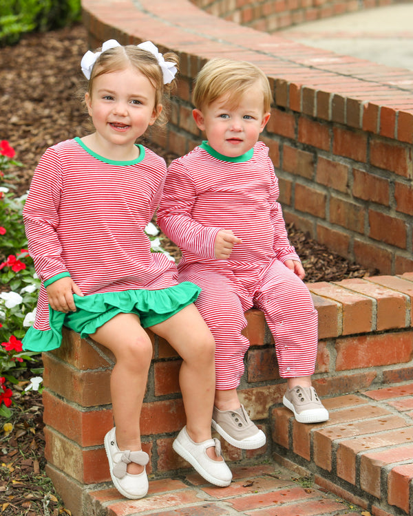 Thomas Romper- Red Stripe & Green