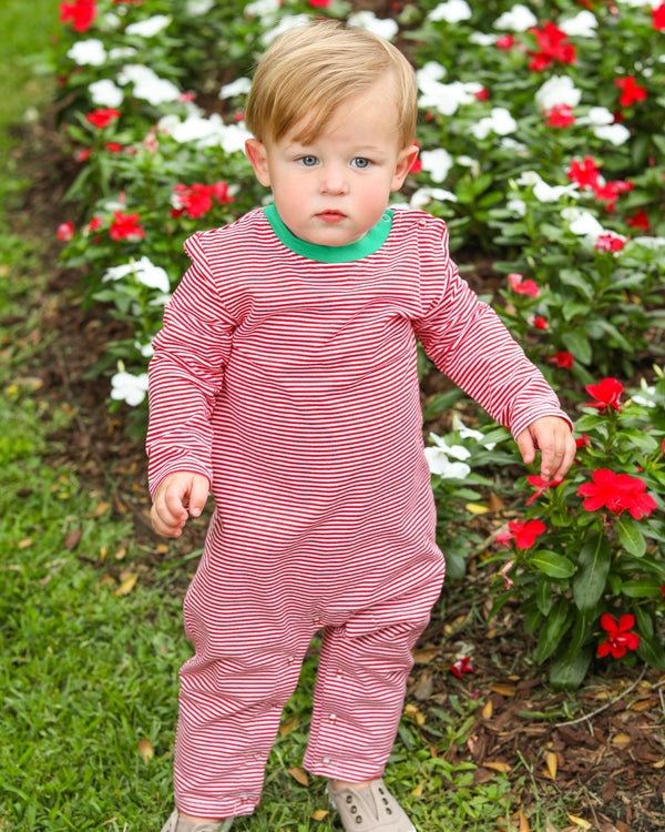 Thomas Romper- Red Stripe & Green