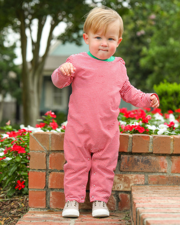 Thomas Romper- Red Stripe & Green