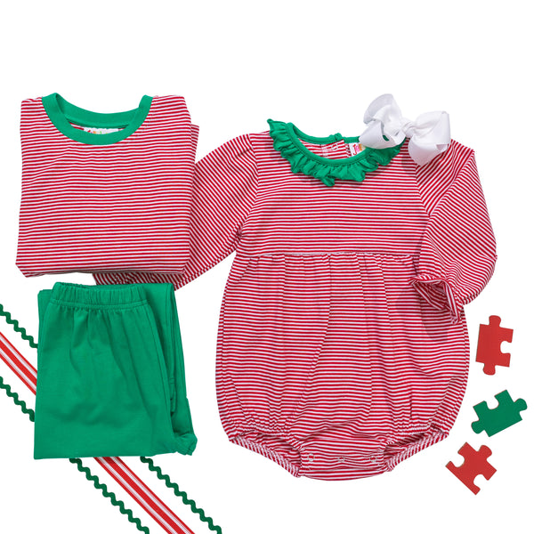 Thomas Pants Set- Red Stripe & Green