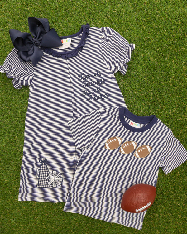 Stand Up and Holler Pleat Dress- Navy Stripe