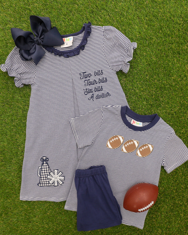 Stand Up and Holler Pleat Dress- Navy Stripe