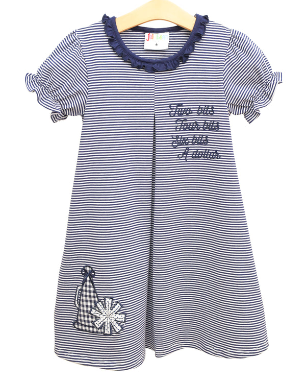 Stand Up and Holler Pleat Dress- Navy Stripe