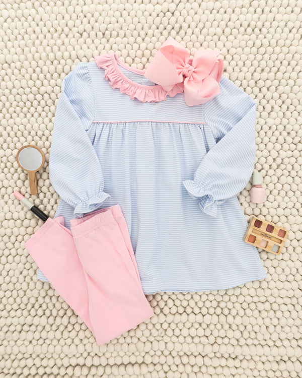 Audrey Pant Set - Light Blue Stripe/Pink