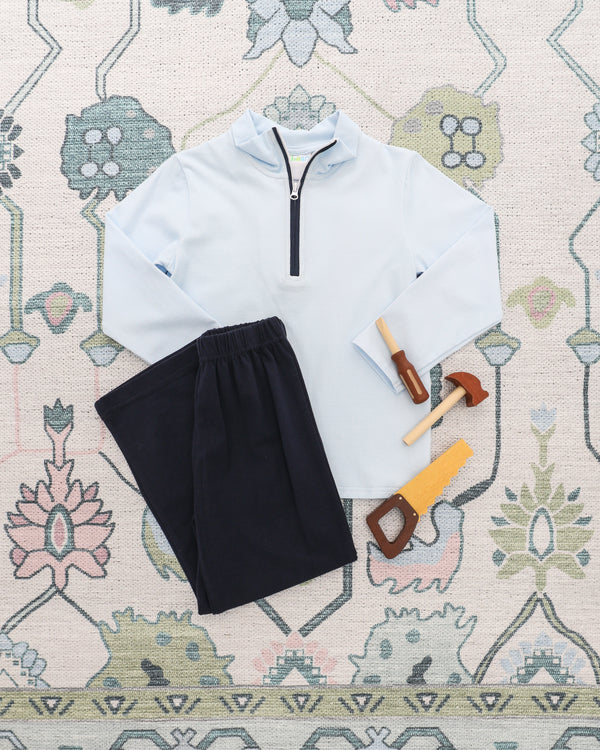 Evan Pullover Pant Set- Mini Blue Gingham