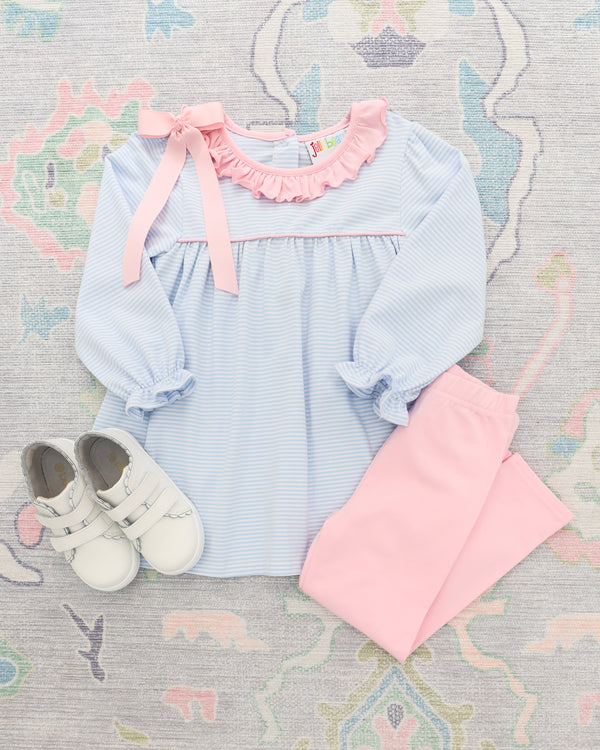 Audrey Pant Set - Light Blue Stripe/Pink