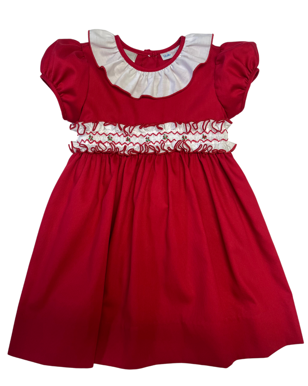 Karla Smock Ruffle Sash Dress- Red