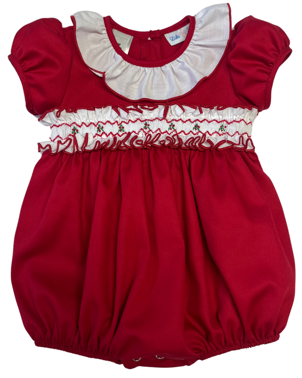 Kyra Smock Ruffle Sash Bubble- Red