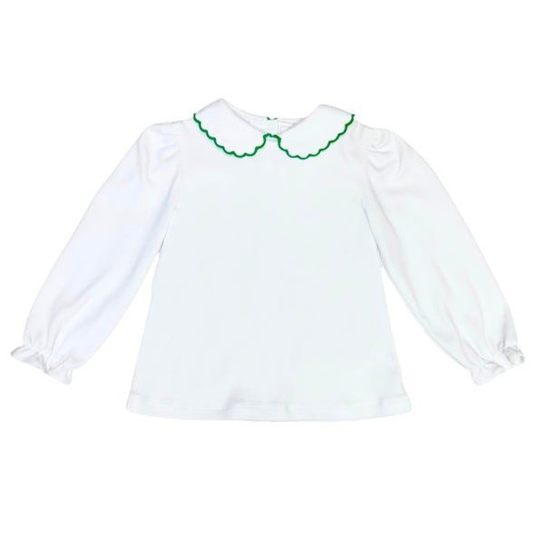 White Kendall Collar Knit LS Blouse- Green