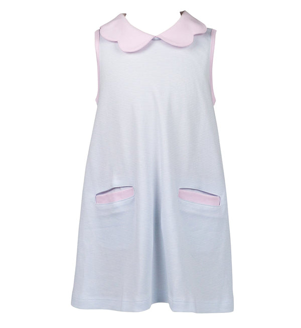 Light Blue Striped Scallop Dress