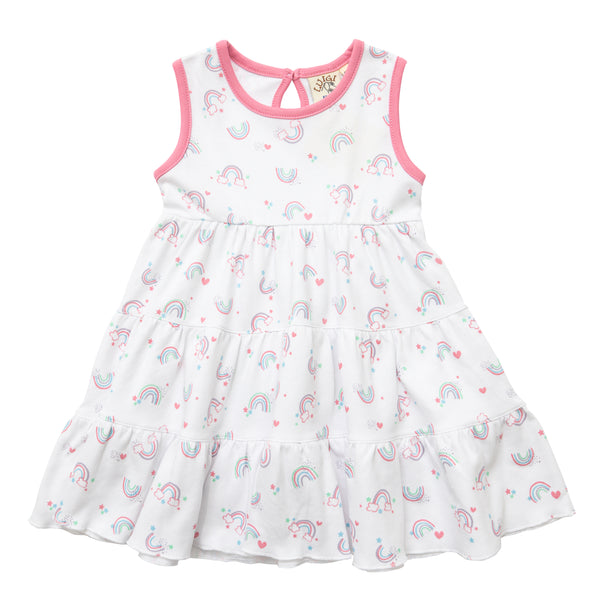 Rainbow Heart Print Tiered Dress