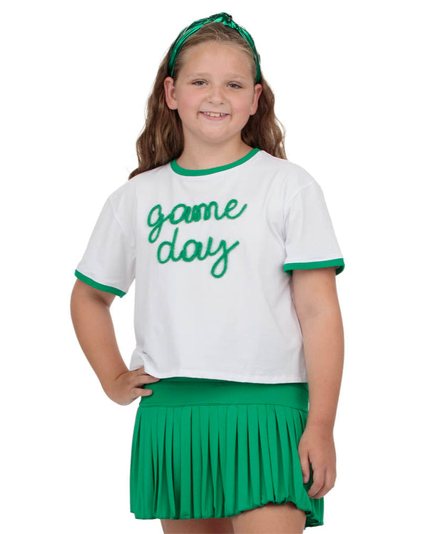 Tinsel Game Day Ringer Boxy T- Green