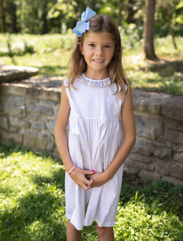 Sleeveless Cici Dress- Baby Blue & Butter Stripe