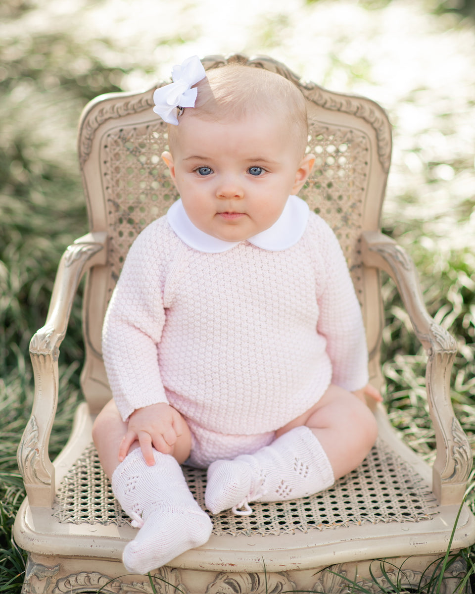 Pink Knit Diaper Set with Ruffle Collar main image 0