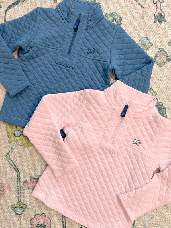 Quilted Zip Pullover- Copen Blue