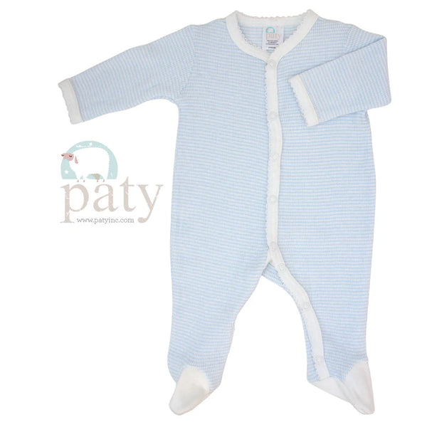 Rib Knit Footie- Blue/White