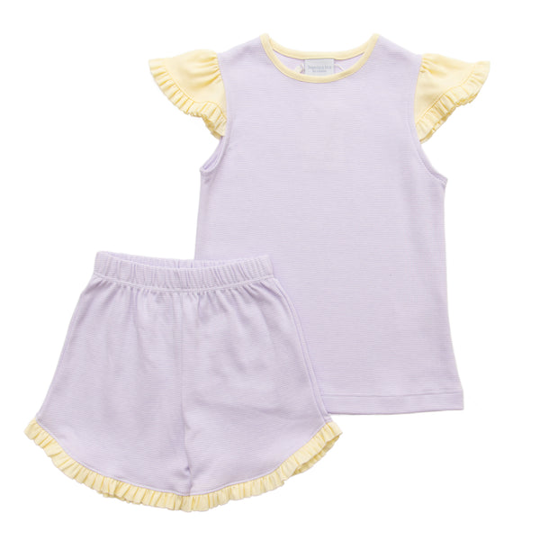 Lavender Stripe/Yellow Ruffle Short Set