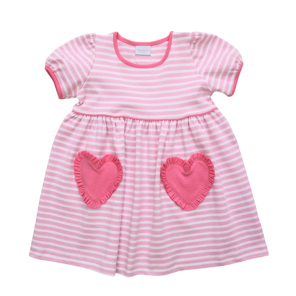 Heart Pocket Dress- Light Pink Stripe/Pink