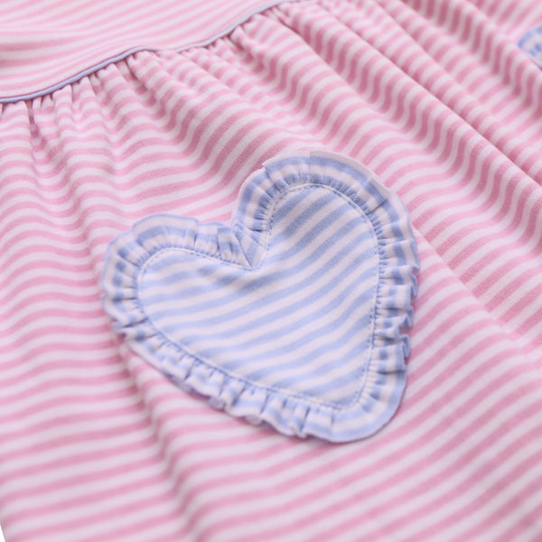 Heart Pocket Dress- Light Pink Stripe/Light Blue