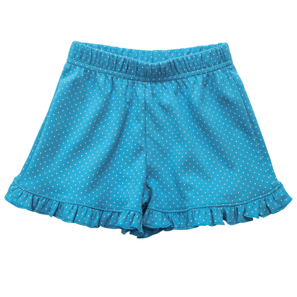 Turquoise Polka Dot Ruffle Shorts