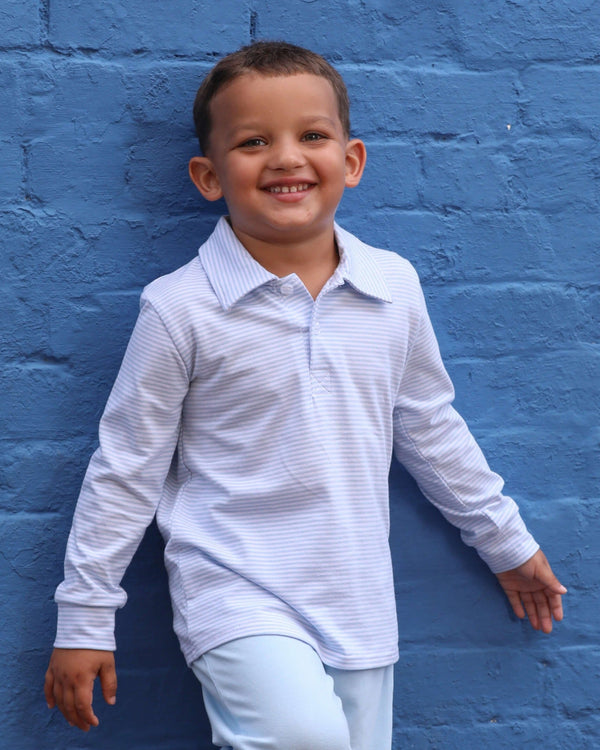 Michael Polo LS- Light Blue Stripe