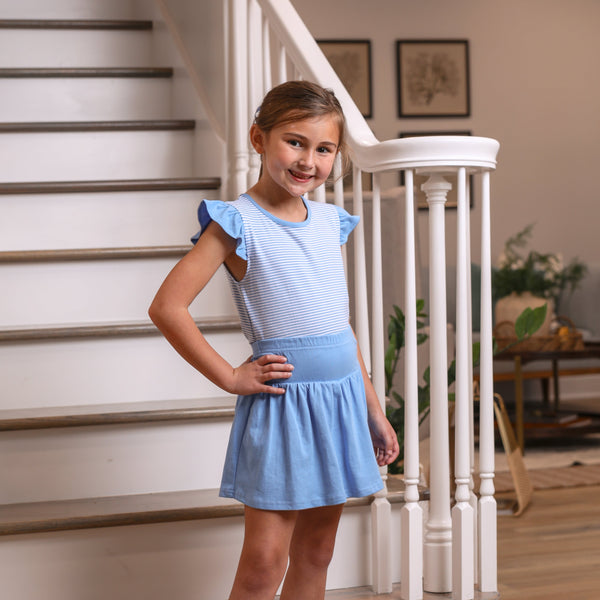 Olivia Flutter Top- Cornflower Stripe