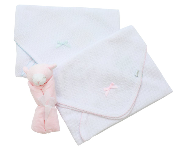 Receiving Blanket W/Bow- Blue