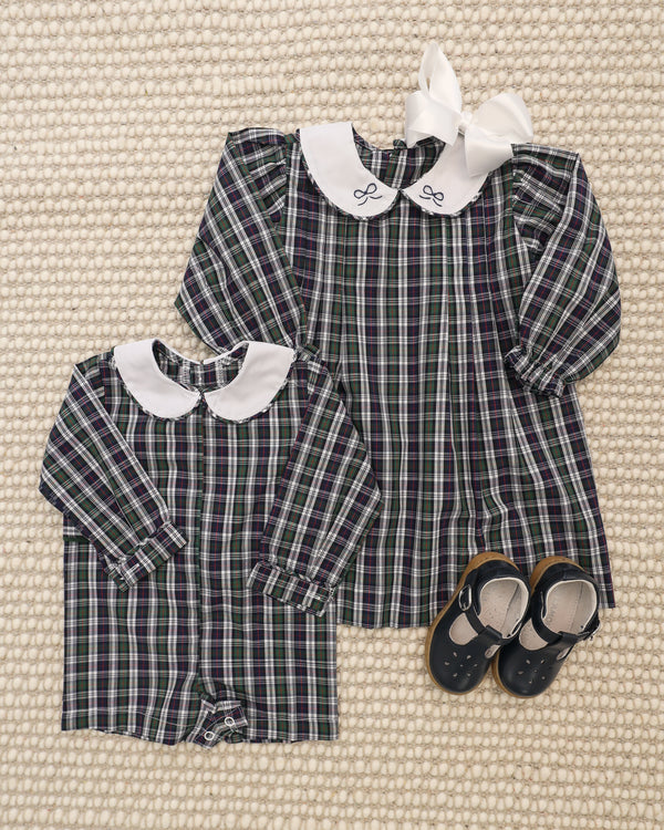 Navy Plaid Cayden Dress- Bows
