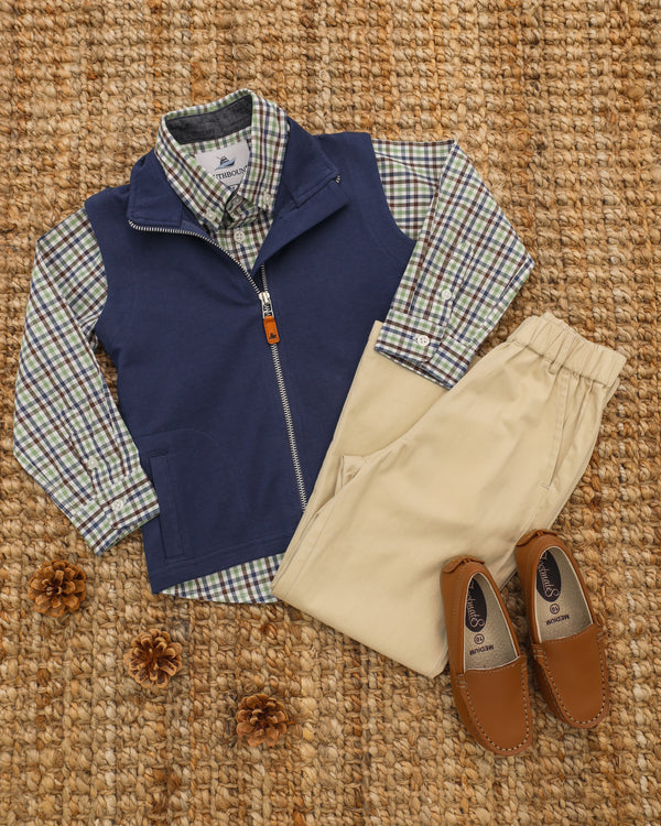 LS Dress Shirt- Navy/Aspen Green