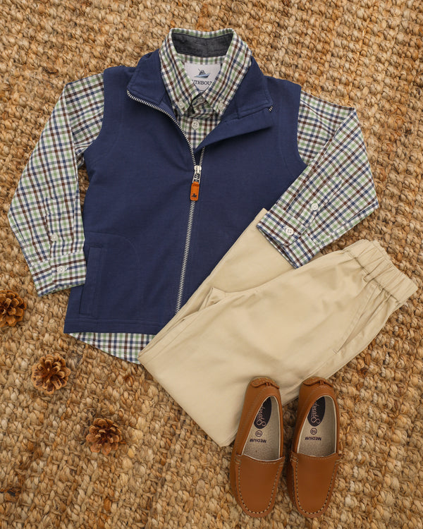 LS Dress Shirt- Navy/Aspen Green