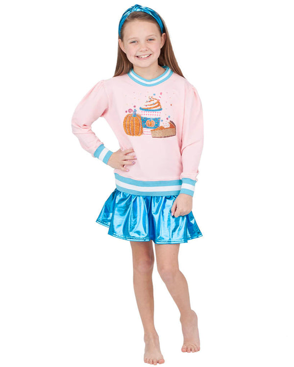 Sequin Pumpkin Latte Crew Sweatshirt- Pink