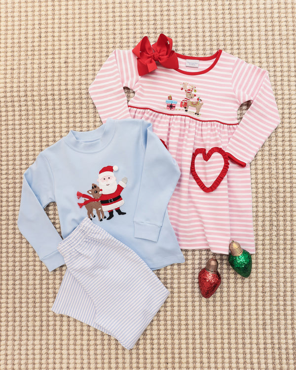 Festive Fawn L/S Ruffle Dress
