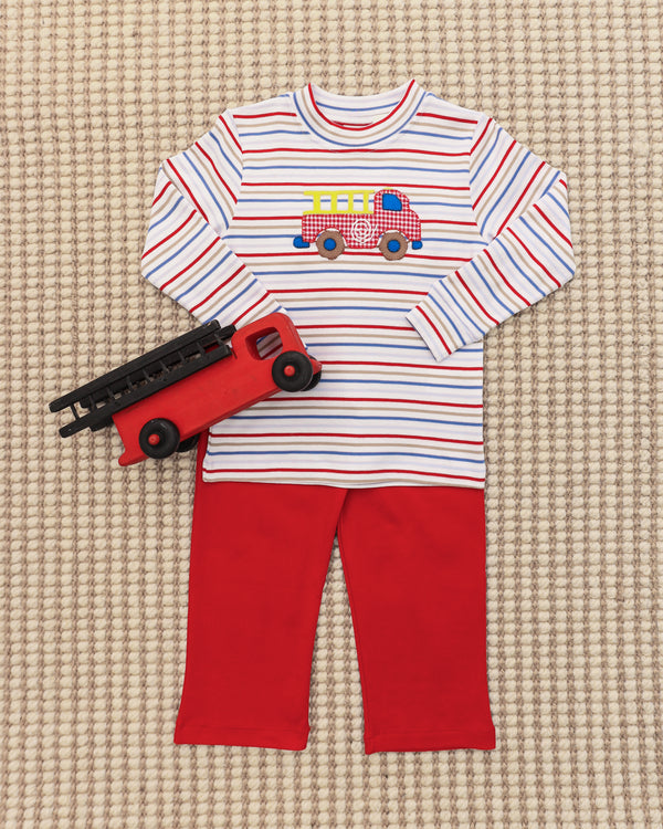 Fire Truck W/ Check Pants Set