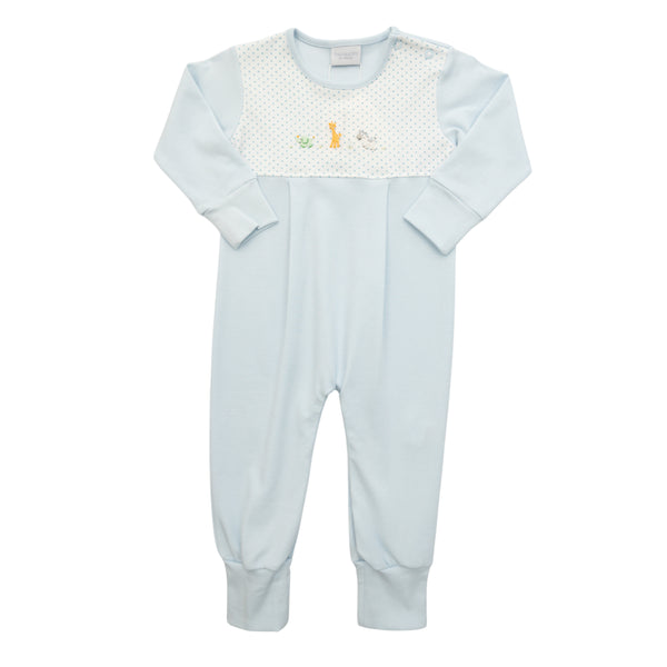 Baby Safari L/S Overall- Lt. Blue Dots
