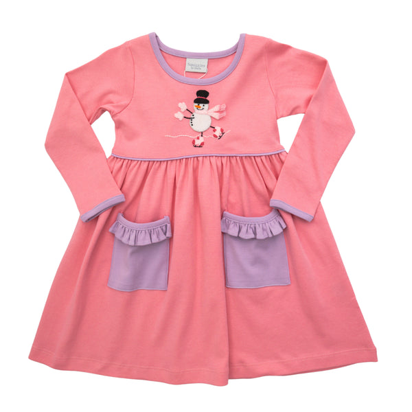 Winter Stick Snowman Skating L/S Popover Dress