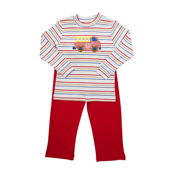 Fire Truck W/ Check Pants Set