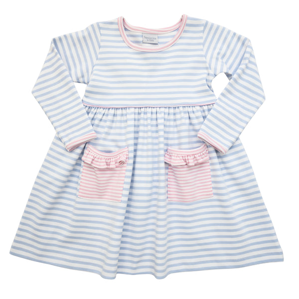 Popover L/S Pocket Dress- Light Blue Stripe