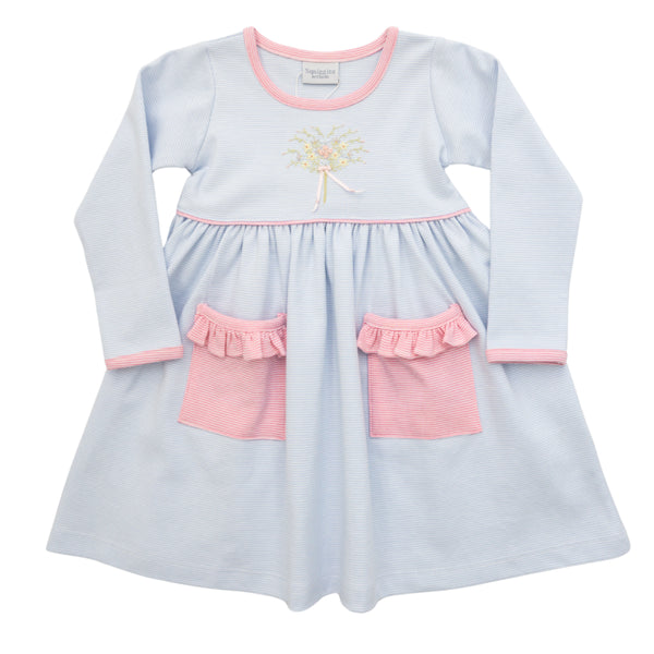 Flower Bouquet L/S Ruffle Pocket Dress