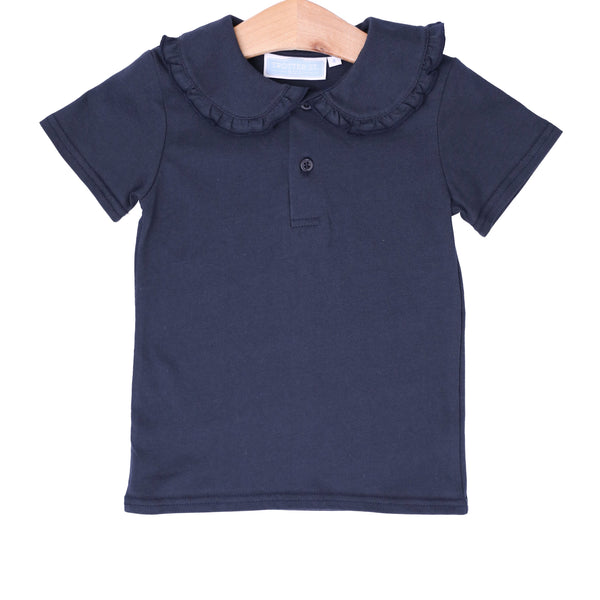 Ruffle Collar Polo- Navy